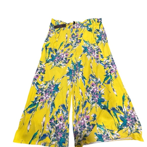 Wonder Women's Yellow Floral Print Wide Leg Palazzo Pants - Picture 1 of 6